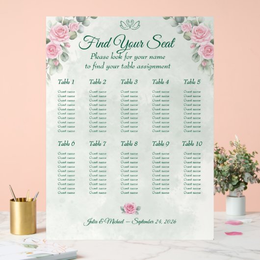 Tableau de Mariage Vert Émeraude & Rose Fardée (Mariage)