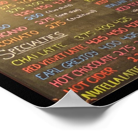 Tableau de menu de café - Affiche 20x25 cm (Coin)