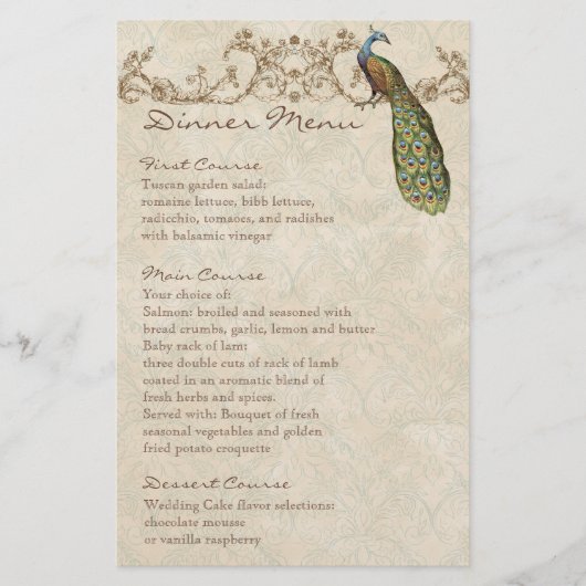 Tableau de menu vintage Peacock Black, Dîner (Devant)