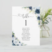 Tableau de numéros de table à fleurs Navy Blue pou (Debout devant)