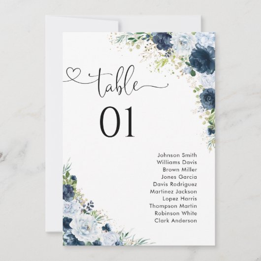Tableau de numéros de table à fleurs Navy Blue pou (Devant)