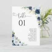 Tableau de numéros de table à fleurs Navy Blue pou (Debout devant)