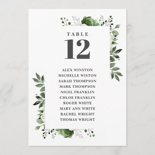 Tableau de numéros de table à fleurs vert olive (Devant)