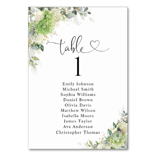 Tableau de numéros de table aux hydrangeas élégant (Par défaut)