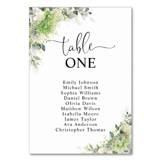 Tableau de numéros de table aux hydrangeas élégant (Par défaut)