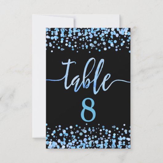 Tableau de numéros de table avec confettis bleu cl (Devant)