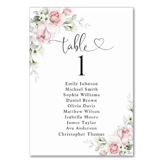 Tableau de numéros de table avec des roses roses p (Par défaut)
