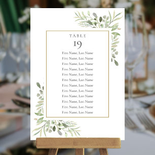Tableau de numéros de table avec verdure élégante