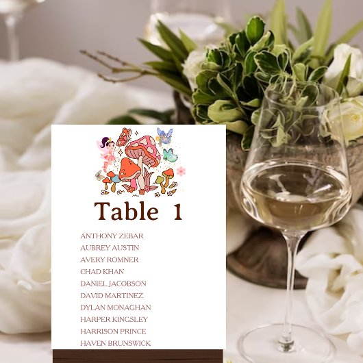 Tableau de numéros de table Champignon Enchanté Fé