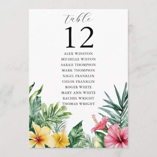 Tableau de numéros de table de fleurs tropicales à (Devant)