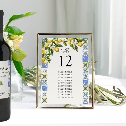 Tableau de numéros de table de mariage Lemon Grove