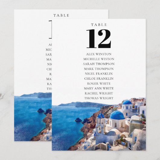 Tableau de numéros de table de Santorin Grèce (Devant / Derrière)