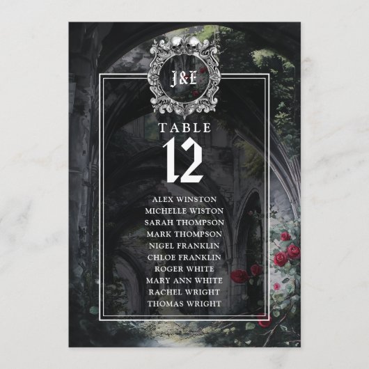 Tableau de numéros de table floral avec ruines got (Devant)