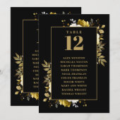 Tableau de numéros de table floraux noir et or Cha (Devant / Derrière)
