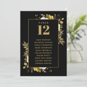 Tableau de numéros de table floraux noir et or Cha (Debout devant)