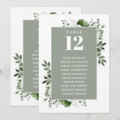 Tableau de numéros de table floraux vert sauge pou (Devant / Derrière)
