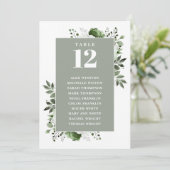 Tableau de numéros de table floraux vert sauge pou (Debout devant)