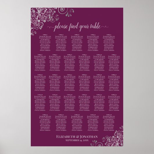 Tableau de placement 28 Table Magenta Prune & Arge (Devant)