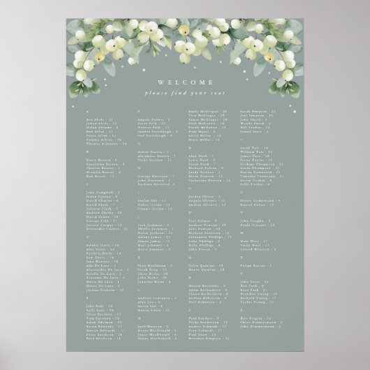 Tableau de placement alphabétique 20x28" pour 150 (Devant)