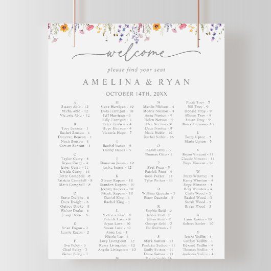 Tableau de placement alphabétique de fleurs sauvag