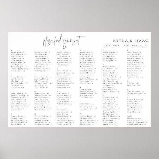 Tableau de placement alphabétique de mariage minim (Devant)