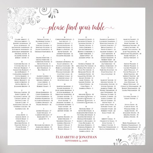 Tableau de placement alphabétique de mariage Silve (Devant)