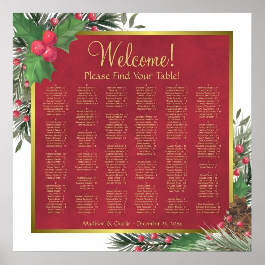 Tableau de placement alphabétique de Noël au houx (Devant)
