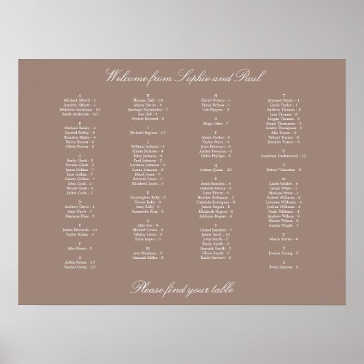Tableau de placement alphabétique taupe (Devant)