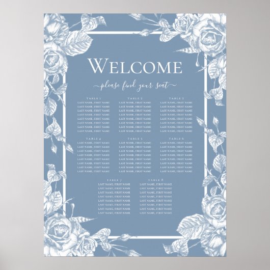 Tableau de placement assise floral bleu poussiéreu (Devant)
