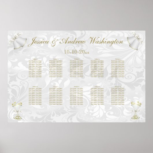 Tableau de placement Cloches de mariage et Flûtes (Devant)