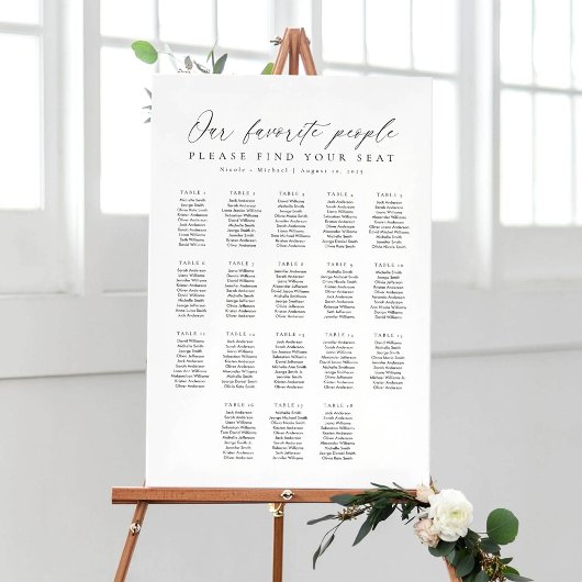 Tableau de placement de 18 tables pour les personn