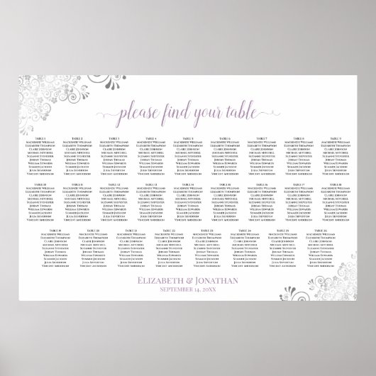 Tableau de placement de 26 tables Lavande & Argent (Devant)
