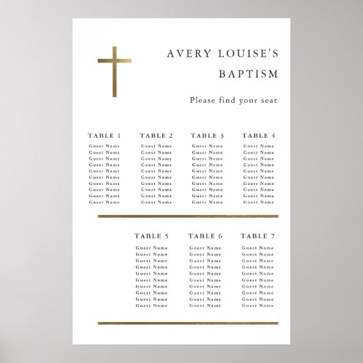 Tableau de placement de baptême de croix dorée min (Devant)