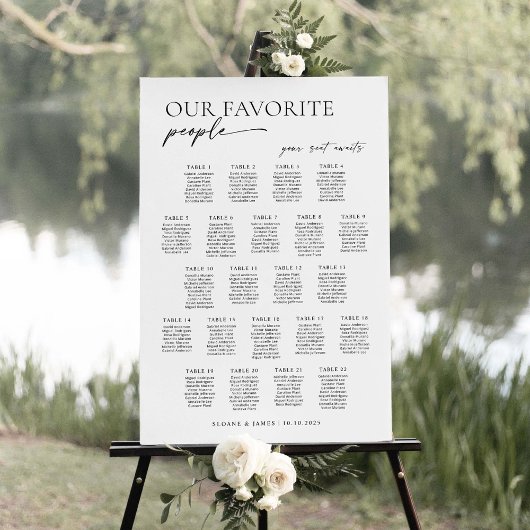 Tableau de placement de bienvenue moderne pour 22