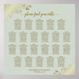 Tableau de placement de mariage 22 tables Or sur S