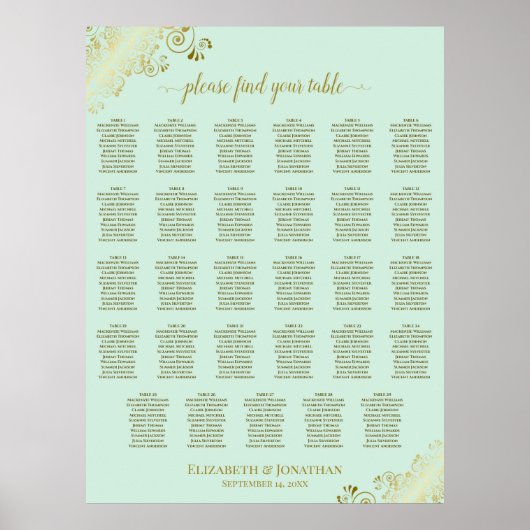 Tableau de placement de mariage 29 tables Vert Men (Devant)