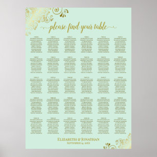 Tableau de placement de mariage 30 tables Or et Ve