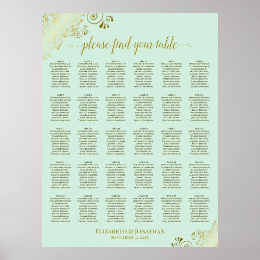 Tableau de placement de mariage 30 tables Or et Ve (Devant)