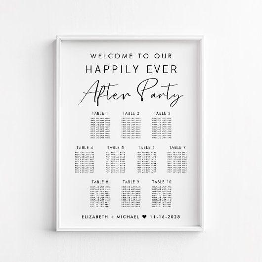 Tableau de placement de mariage à 10 tables pour u
