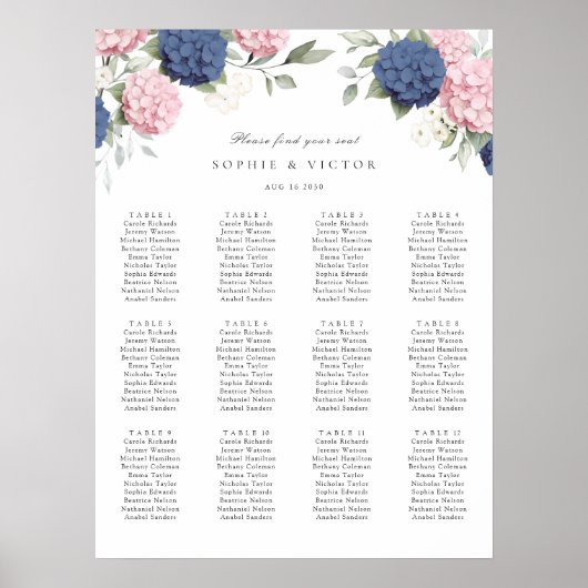 Tableau de placement de mariage à 12 tables avec h (Devant)