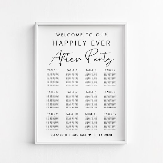 Tableau de placement de mariage à 12 tables pour u