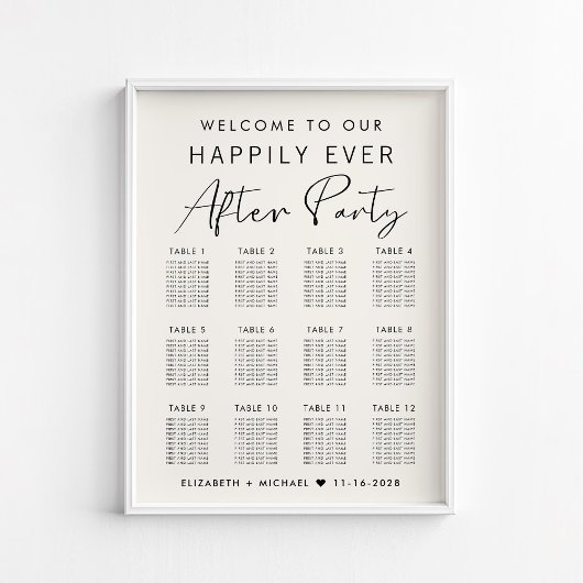 Tableau de placement de mariage à 12 tables pour u