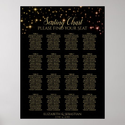 Tableau de placement de mariage à 16 tables Étince (Devant)