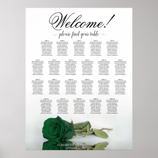 Tableau de placement de mariage à 22 tables Rose V (Devant)