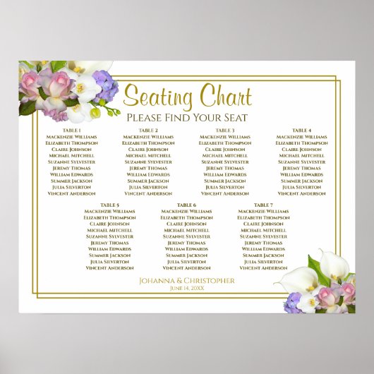 Tableau de placement de mariage à 7 tables Floral (Devant)