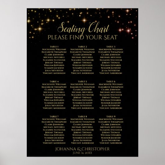 Tableau de placement de mariage à 9 tables Étincel (Devant)