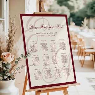 Tableau de placement de mariage à calligraphie mon