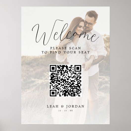 Tableau de placement de mariage à code QR de photo (Devant)