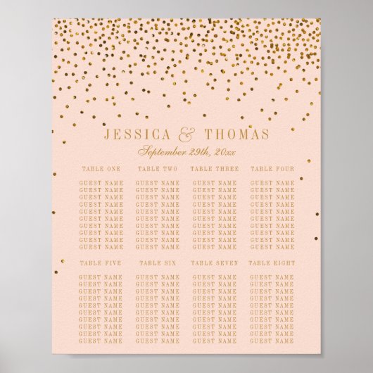 Tableau de placement de mariage à confettis rose e (Devant)