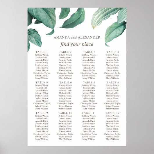 Tableau de placement de mariage à la gouache tropi (Devant)